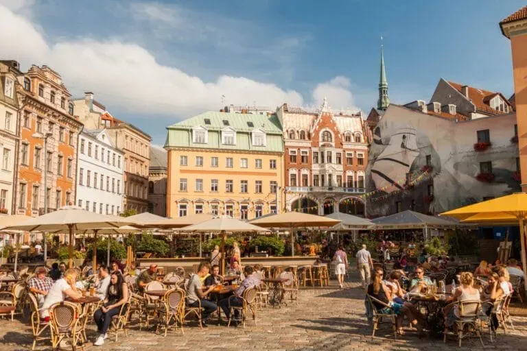 Outdoor café in historic European town square