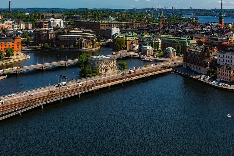 Aerial view of Stockholm bridges and waterfront buildings