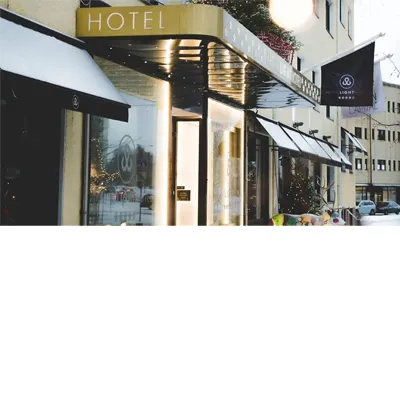 Elegant hotel entrance with modern design features.