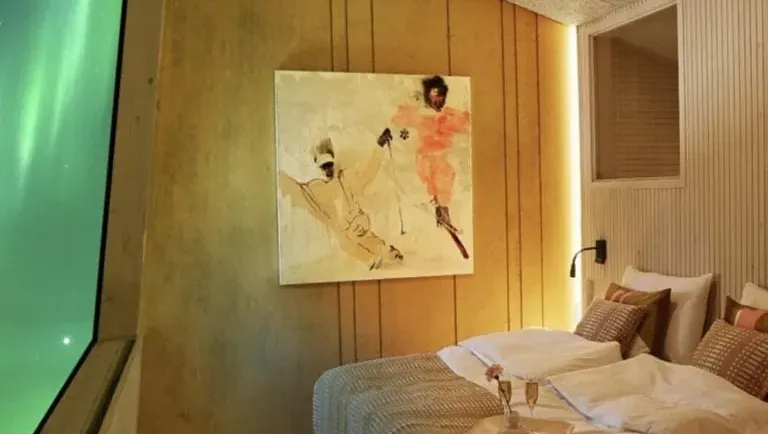 Modern twin bedroom with abstract wall art
