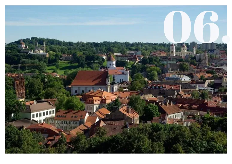 Panoramic view of Vilnius Old Town churches and rooftops