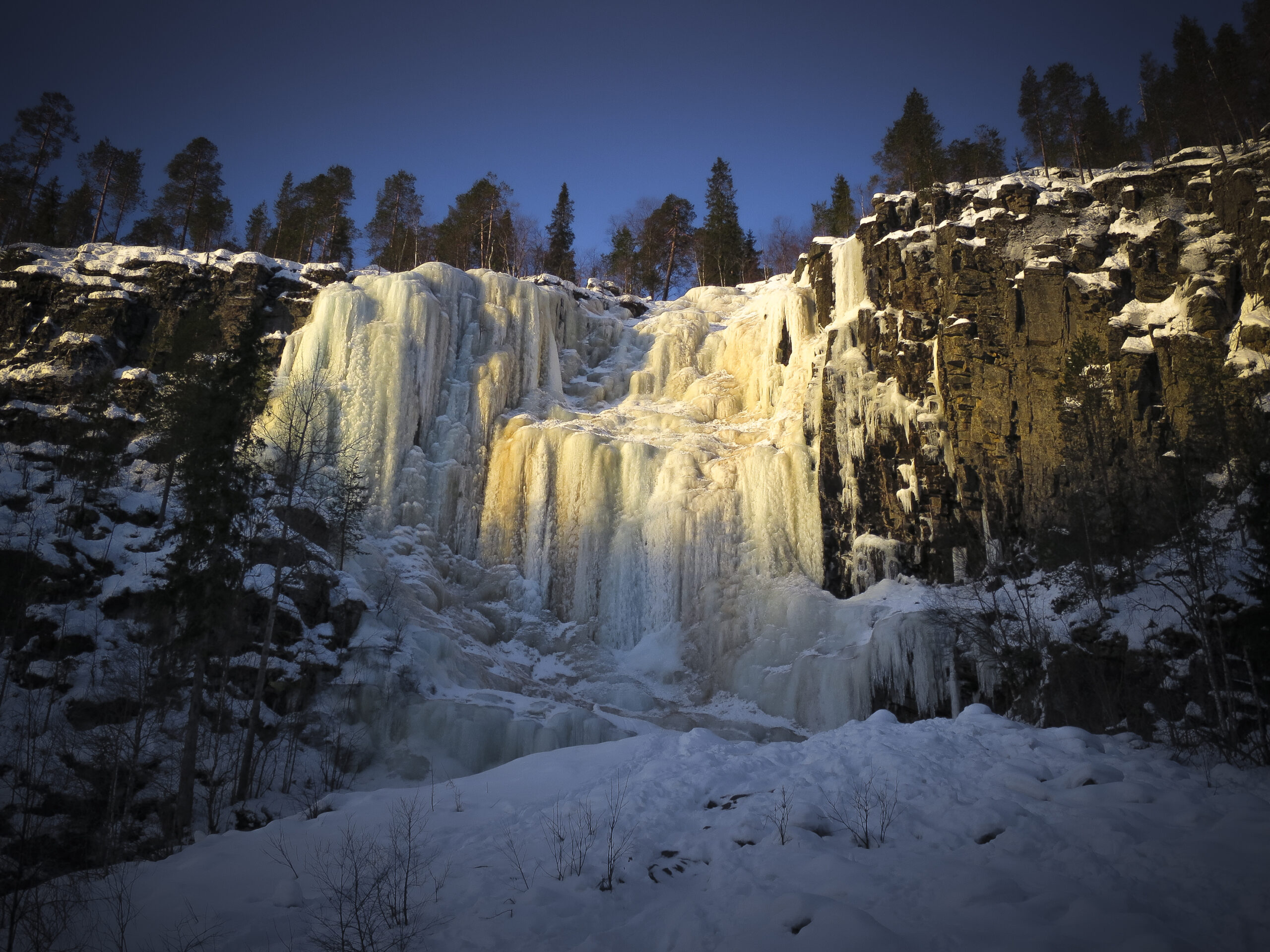 Korouoma Canyon frozen waterfalls in Lapland